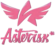A pink, stylised letter A with wings, with Asterisk* spelled below in pink cursive writing.
