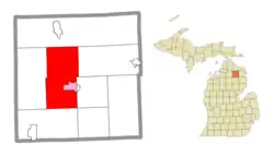 Location within Montmorency County (red) and a portion of the administered CDP of Atlanta (pink)