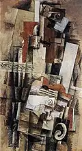 Georges Braque, 1914, Man With a Guitar, oil on canvas, 130 × 73&nbsp;cm, Musée National d'Art Moderne, Centre Georges Pompidou, Paris