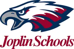 Red and white eagle's head with red text reading "Joplin Schools"