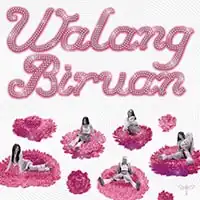 Five young women are shown with a black-and-white filter, against a plain white backdrop. They are sitting on cloud-like fuchsia objects. The words "Walang Biruan" (No Joke) are rendered in cursive.