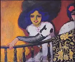 Kees van Dongen, 1911, En la plaza (Femme a la balustrade, Woman on the balustrade), oil on canvas, 81.3 × 99.1&nbsp;cm, Annonciade Museum, Saint Tropez. Exposició d'Art francès d'Avantguarda, Galeries Dalmau, Barcelona, 1920