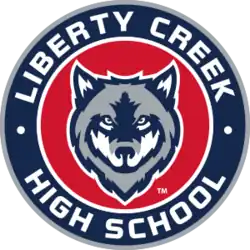 Wolf face in a crimson and navy circle