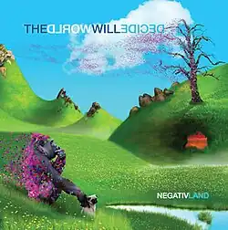 A digital rendering of a gorilla seated in a field with the gorilla and a tree decomposing into digital artifacts