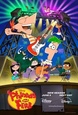 A shot of the main characters performing on a stage
