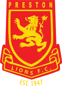 A yellow on red heraldic emblem depicting the Macedonian Lion