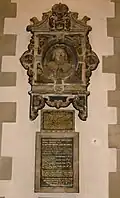The wall monument to John Strange (died of plague in 1646), four times Mayor of Bideford