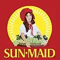 Brighter colors and a geometric sun modernizes the logo, with the brand’s name now printed in yellow, for a warmer, sunnier feel. This Sun-Maid Girl continued on packaging until 2020.