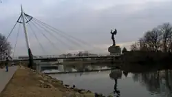 Keeper of the Plains in December, 2010. View from the banks of the Little Arkansas River.