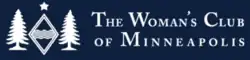 A blue band with silhouettes of two Norway pines, the North Star, and the Mississippi River and reading "Woman's Club of Minneapolis"
