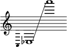 {
\new Staff \with { \omit Score.TimeSignature }
\key c \major \cadenzaOn
\clef treble \omit Stem \grace { c4 }
ees1 \glissando s a'''
}